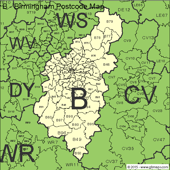 birmingham postcode district map