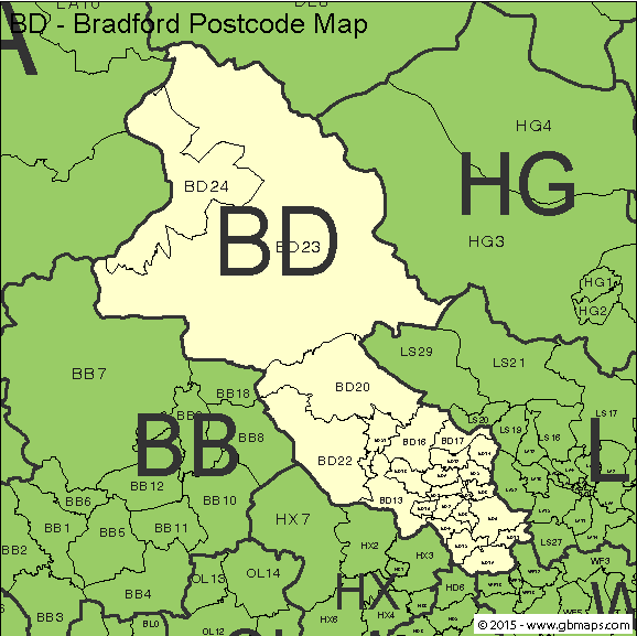 bradford postcode district map