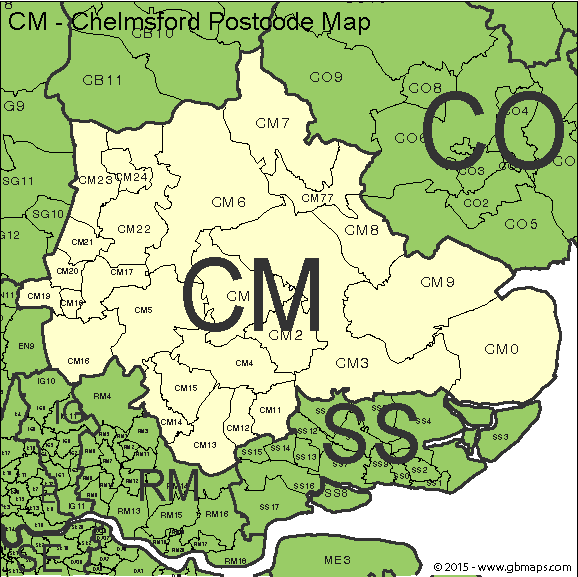 chelmsford postcode district map