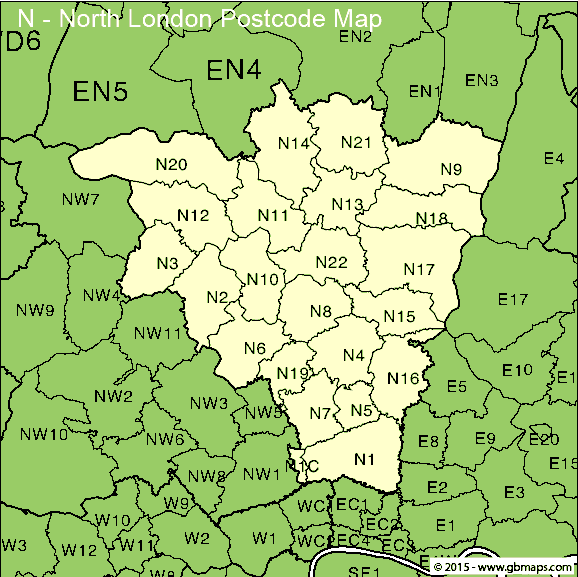 north london postcode district map