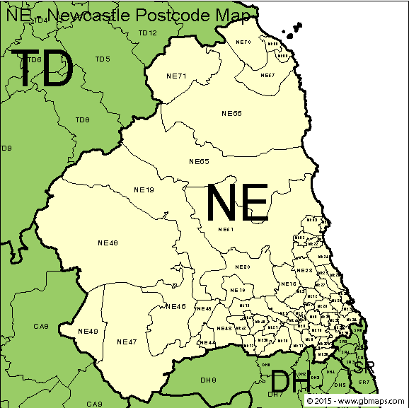 newcastle postcode district map