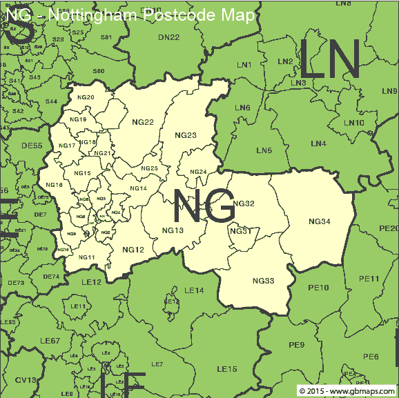 nottingham postcode district map