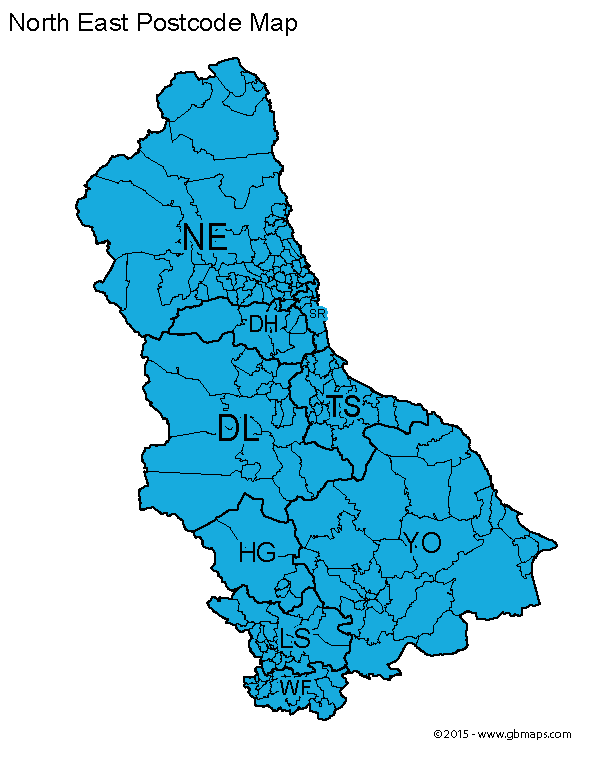 NE North East postcode area and district map