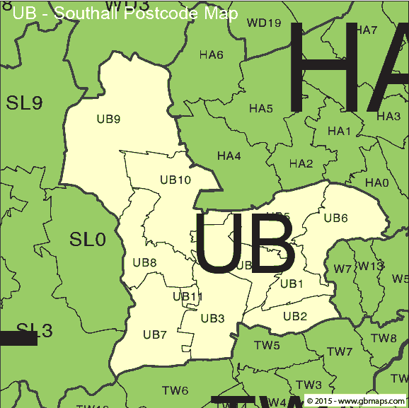 southall london postcode district map