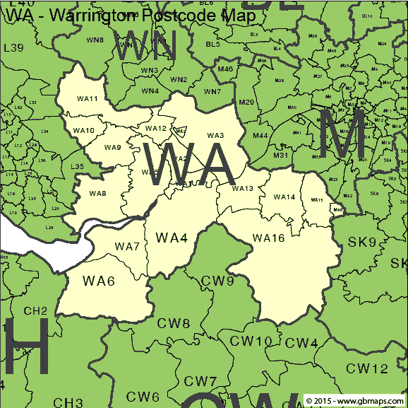 warrington postcode district map