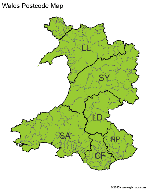  Wales postcode area, district and sector map
