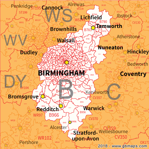 birmingham postcode sector map