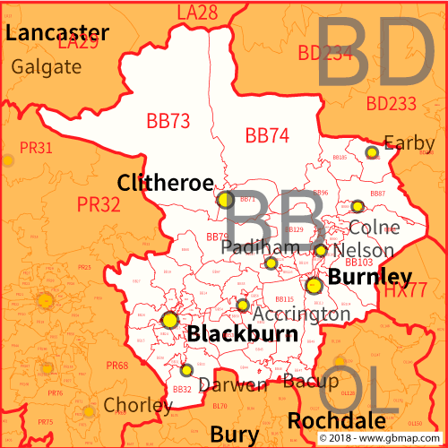 blackburn postcode sector map
