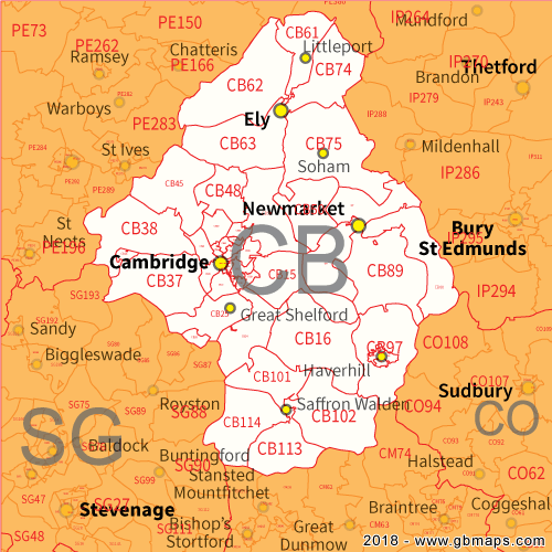 cambridge postcode sector map