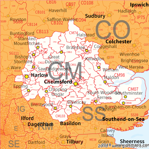 chelmsford postcode sector map