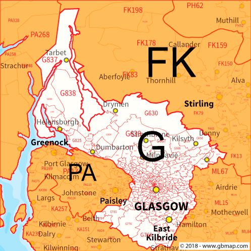 Double Side Lamination Colour Postcode City Sector XL Map Greater Glasgow