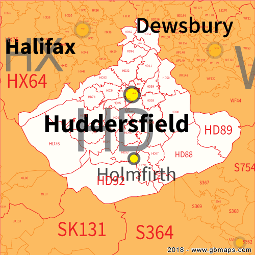 huddersfield postcode sector map