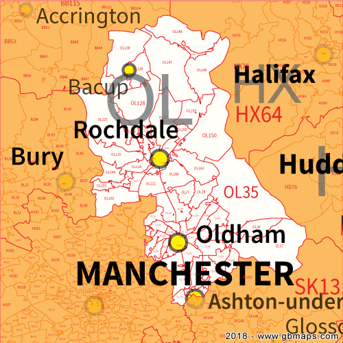 oldham postcode sector map