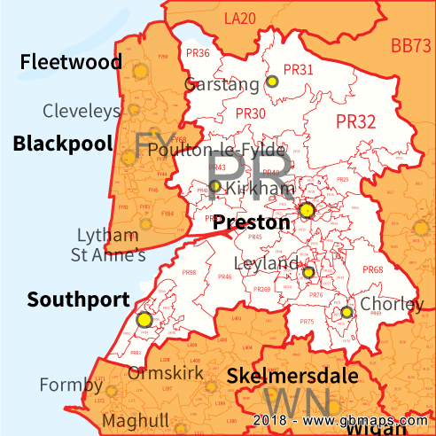 preston postcode sector map