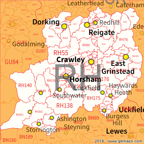 Redhill postcode sector map