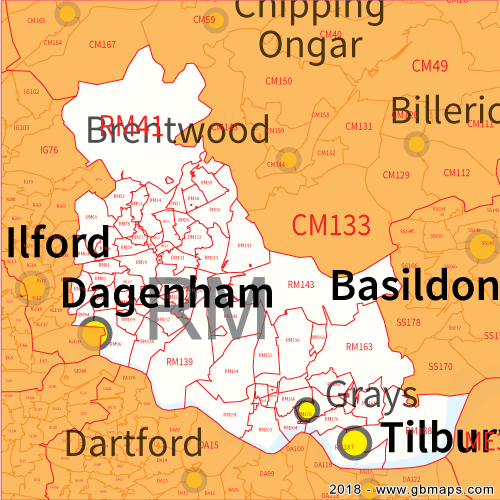 romford postcode sector map