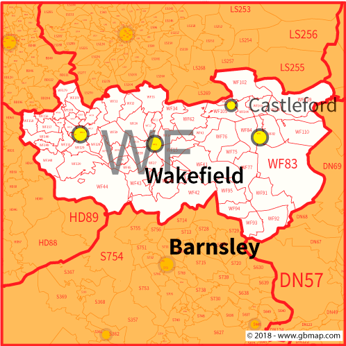 wakefield postcode sector map