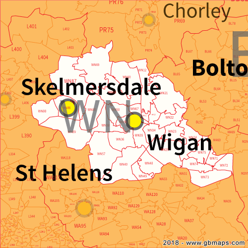 Wigan postcode sector map