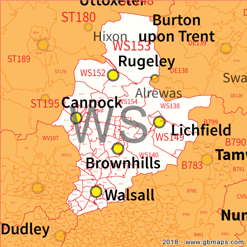 Walsall postcode sector map
