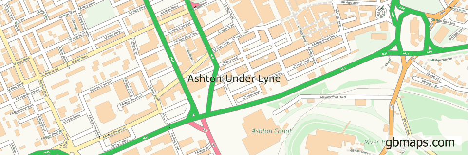 Ashton-under-lyne wide thin map image