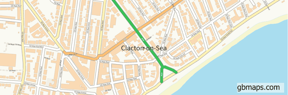 Clacton-on-sea wide thin map image