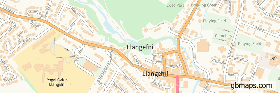 Llangefni wide thin map image