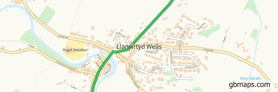 Llanwrtyd Wells wide thin map image