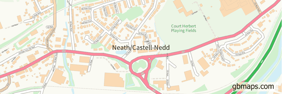Neath/castell-nedd wide thin map image