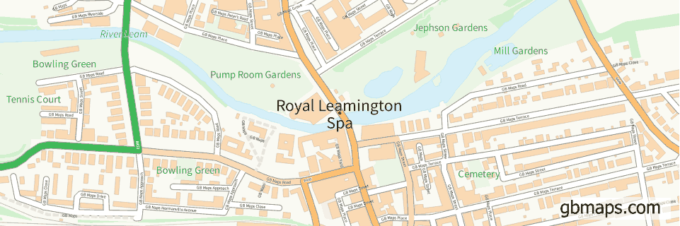 Royal Leamington Spa wide thin map image