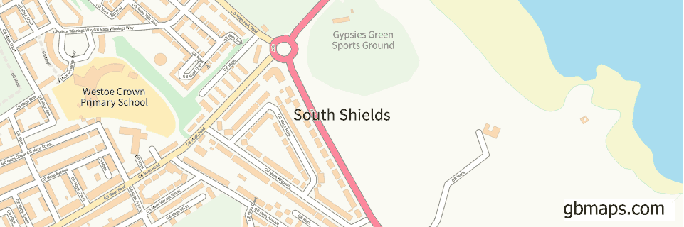 South Shields wide thin map image