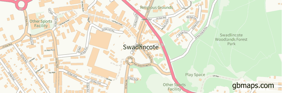 Swadlincote wide thin map image
