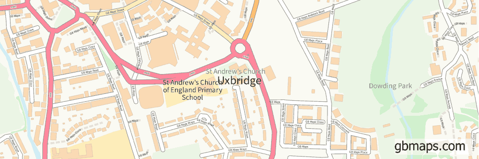 Uxbridge wide thin map image
