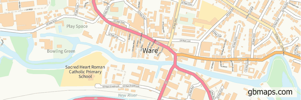 Ware wide thin map image