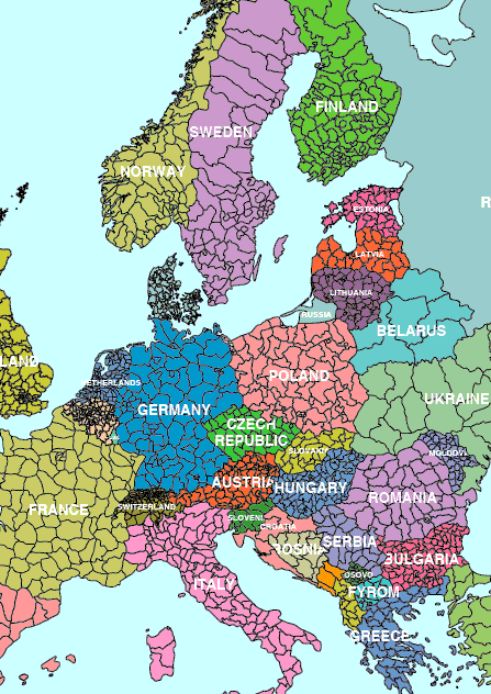 europe 2 digit postcode map