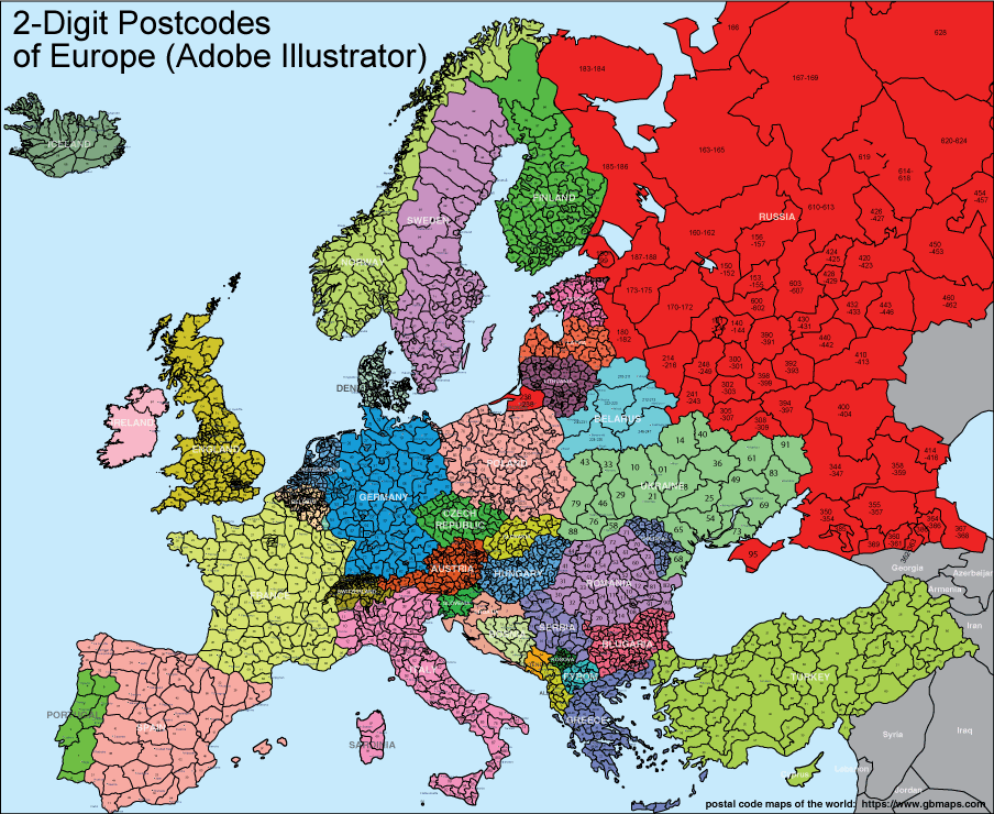 postcode map of europe and russia