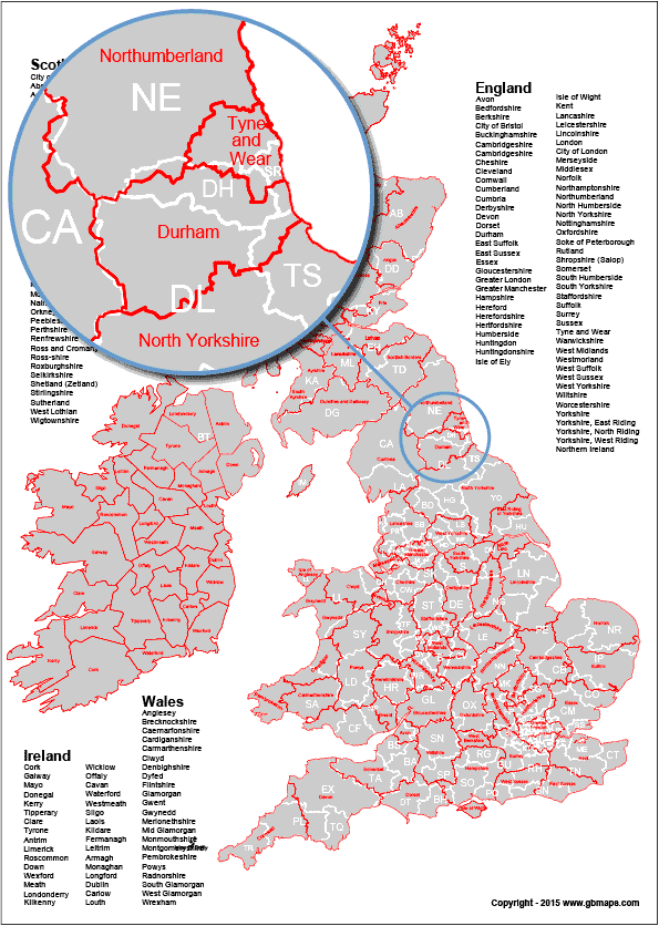 uk county boundaries map with postcodes download