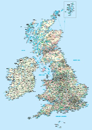 UK Postcode Area with Cities Map