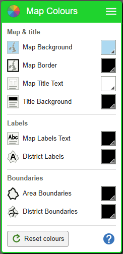 Map Colours: page, labels & boundaries — current GBMaps controls