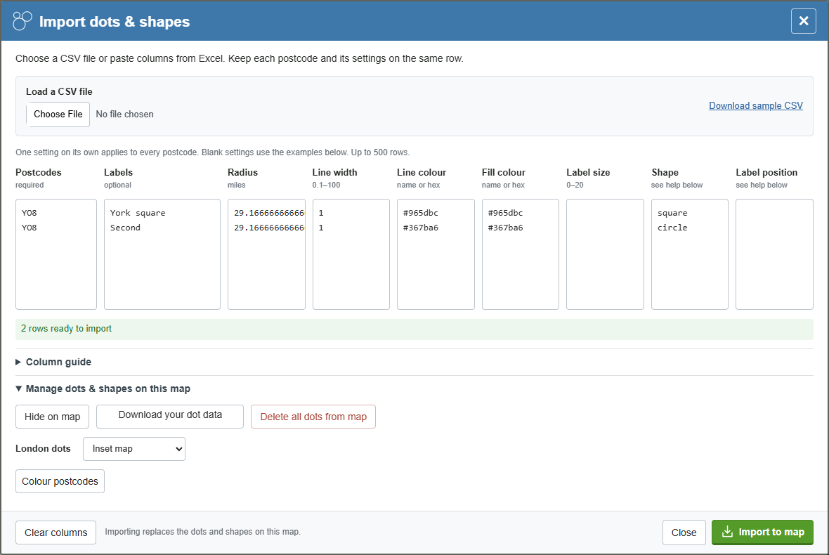 Advanced dots & shapes: every column — current GBMaps controls