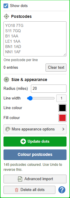 Dot transparency, outlines & dashes — current GBMaps controls