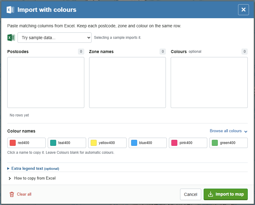 Excel import with your own colours — current GBMaps controls