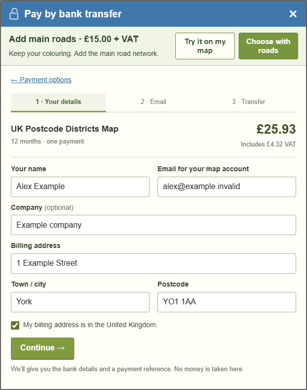 Enter your contact and billing details — GBMaps controls