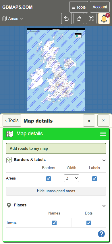 Map details on a phone — GBMaps controls
