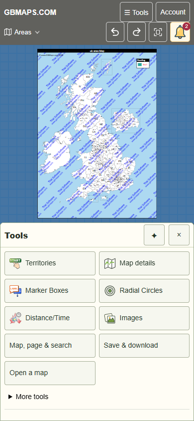 Tools on a phone — GBMaps controls