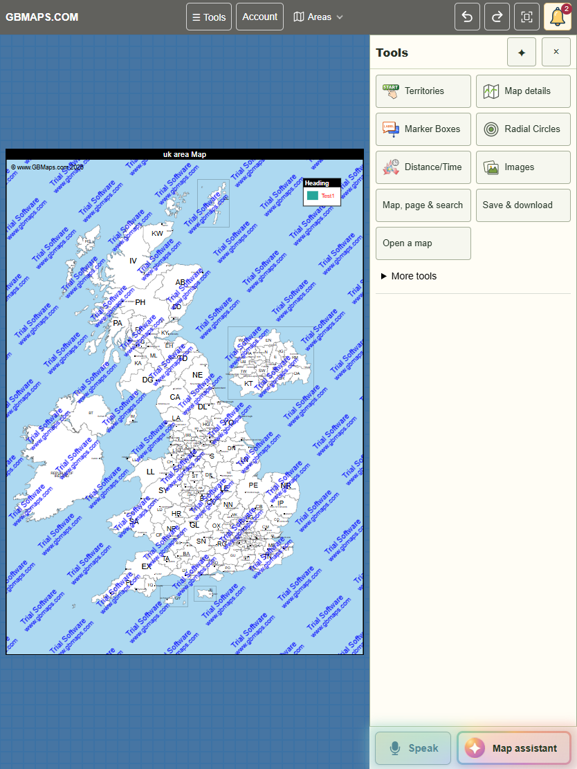 Tools beside the map on a tablet — GBMaps controls