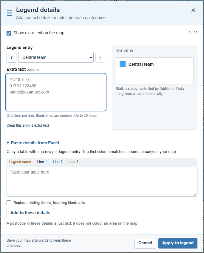 Extra text beneath key entries — current GBMaps controls