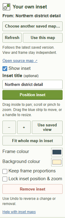 Linked inset controls with a saved district map chosen as the source