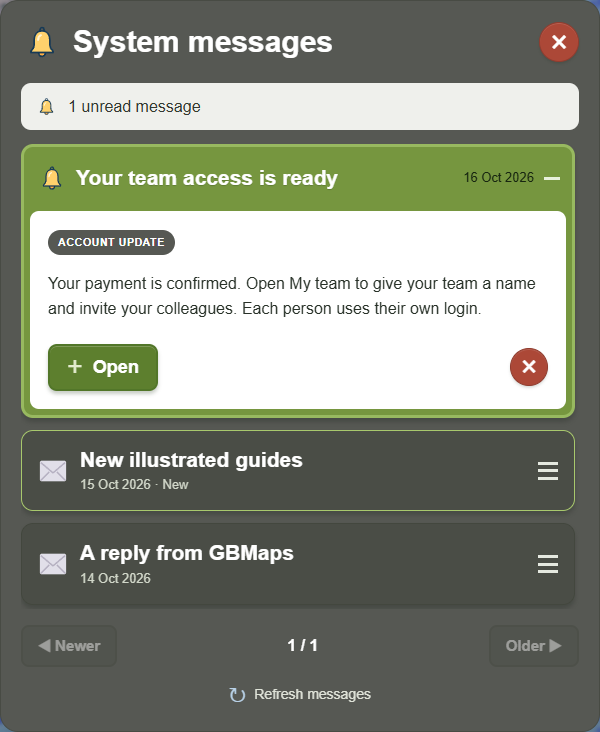 Read System messages — actual GBMaps message