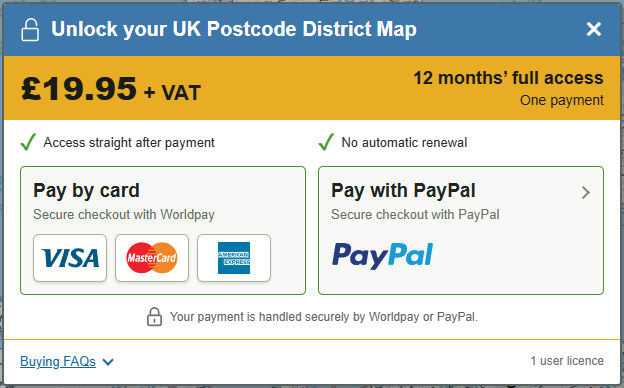 Buy, unlock or renew a map — current GBMaps controls