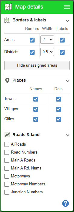 Roads, land & specialist map layers — current GBMaps controls